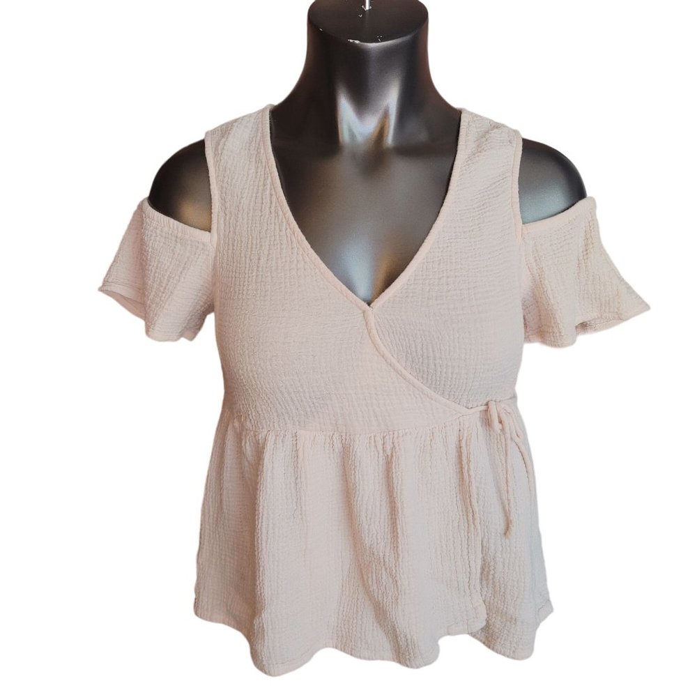 Lucky Brand Los Angeles Women's Pink Cold Shoulder Guaze Top Small